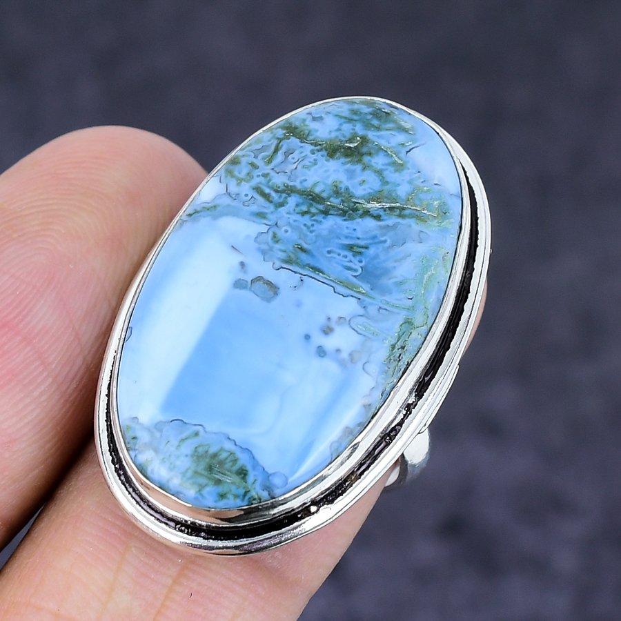 Natural Tree Agate Gemstone 925 Sterling Silver Jewelry Ring Size 7 D8q97