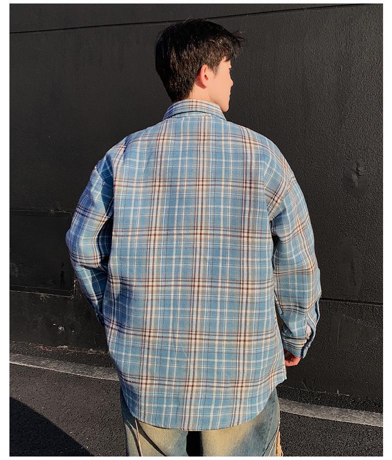 Men's Retro Plaid Long-Sleeve Shirt and Casual Lapel Jacket