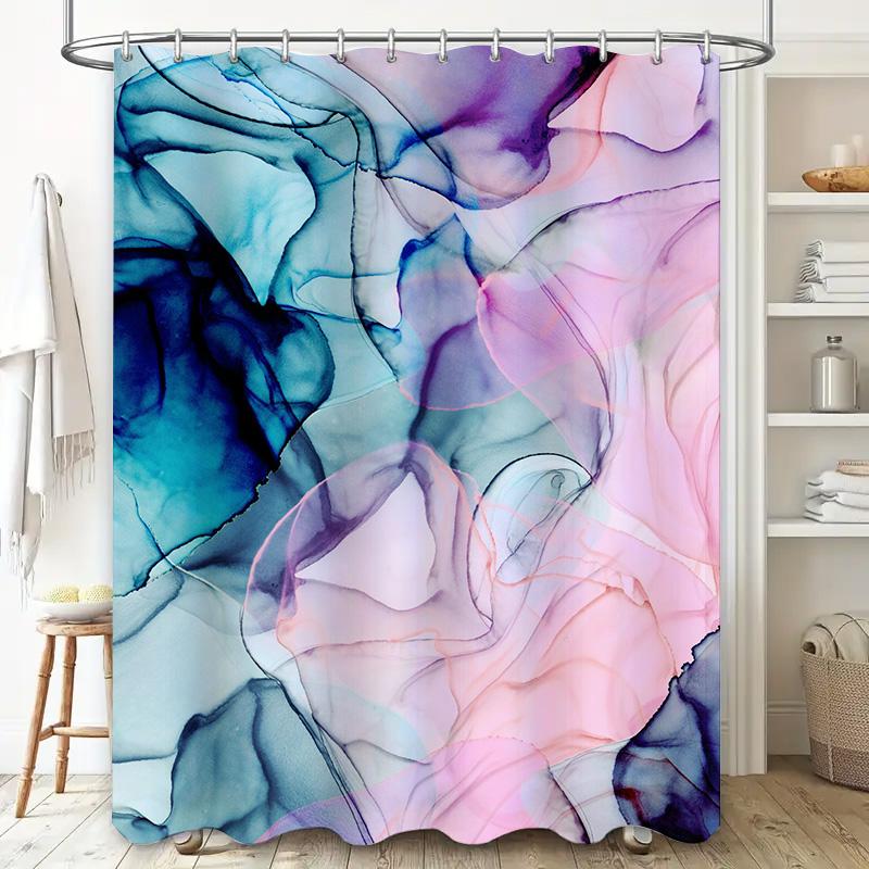 Abstract Watercolor Shower Curtain, 3D Print Fabric Waterproof Bathroom Decor Modern Artistic Design for Home Decoration (Blue P