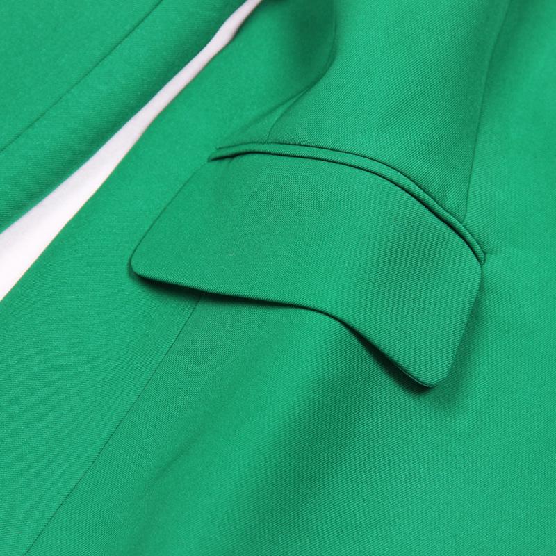 European Green Double-Breasted Women's Suit Jacket with Lion Head Buttons, V-Neck, Slimming Design, Versatile Style