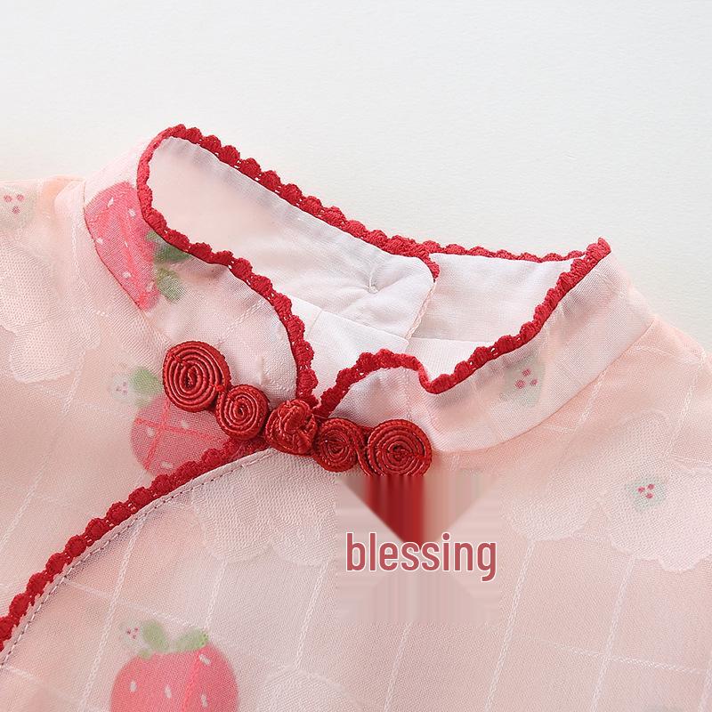 Summer 2025 Strawberry Print Baby Romper - One-Year-Old Girl's Triangle Crawling Onesie