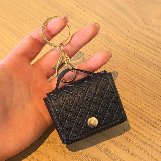 Imitation Leather Keychain Pendant Rhomboid Embossing Mini Handbag Shape Keychain with Dual-Purpose Buckle Backpack Accessories