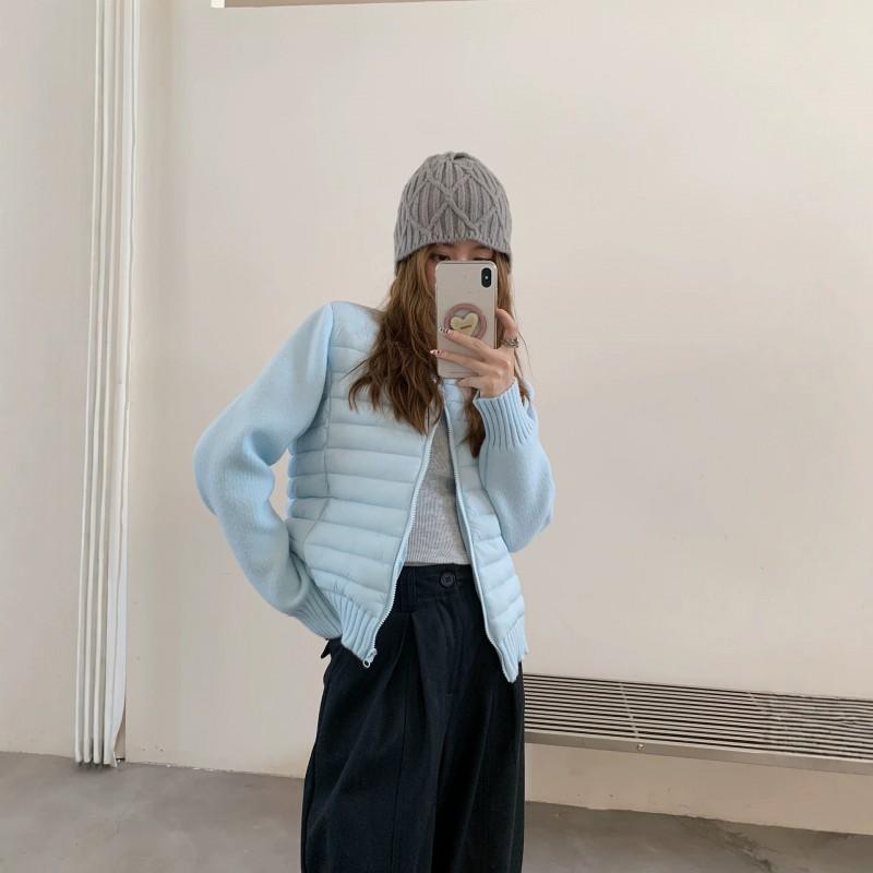 Womens Winter Casual Puffer Coat Knit Sleeve Slim Fit Stand Collar Everyday Outerwear