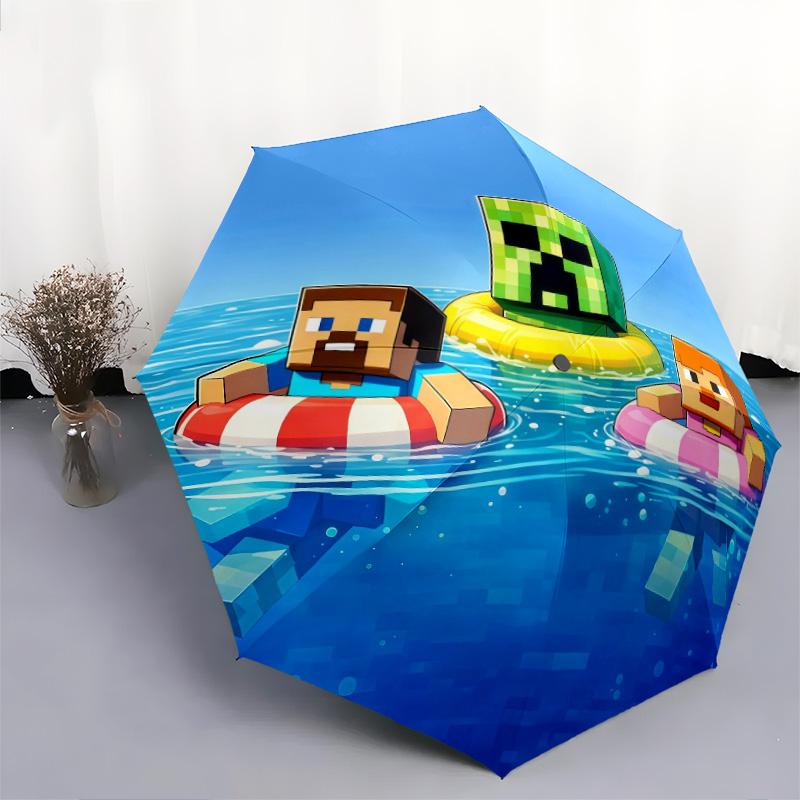 Minecraft Zombiepattern, automatic folding umbrella, portable and foldable design, 8 ribs, a Christmas or birthday gift.