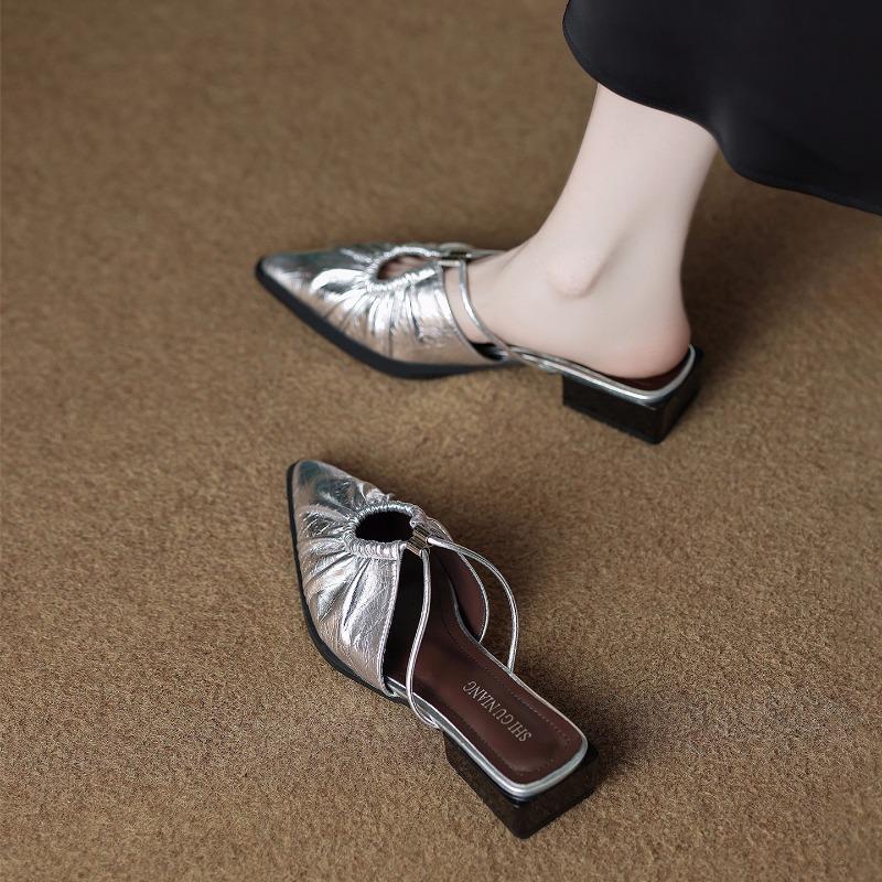 Fashion New Fashion Low Heel Shoes for Women Baotou Slippers Solid Square Toe Summer Fashion Hot Sale Women's Slippers Versatile Style
