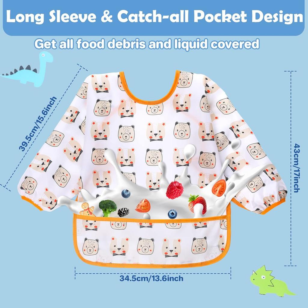 Long Sleeve Waterproof Bib Set 2 Pack Adjustable Size No Fluorescent Agent 6-36 Months Flamingo Cactus