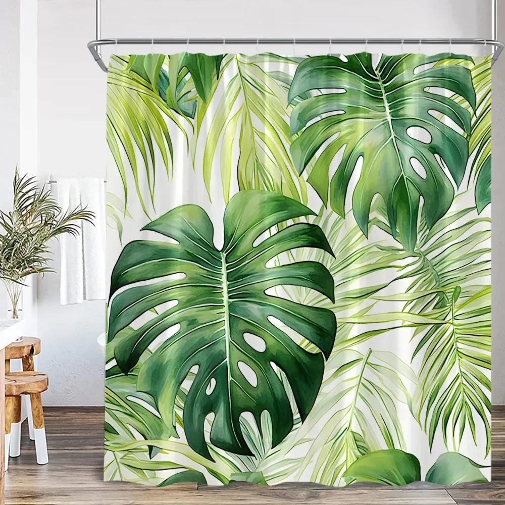 

Nordic Modern Shower Curtain Tropical Leaves Monstera Shower Curtain Forest Green Leaves Plants Bathroom Decoration W90XH180cm