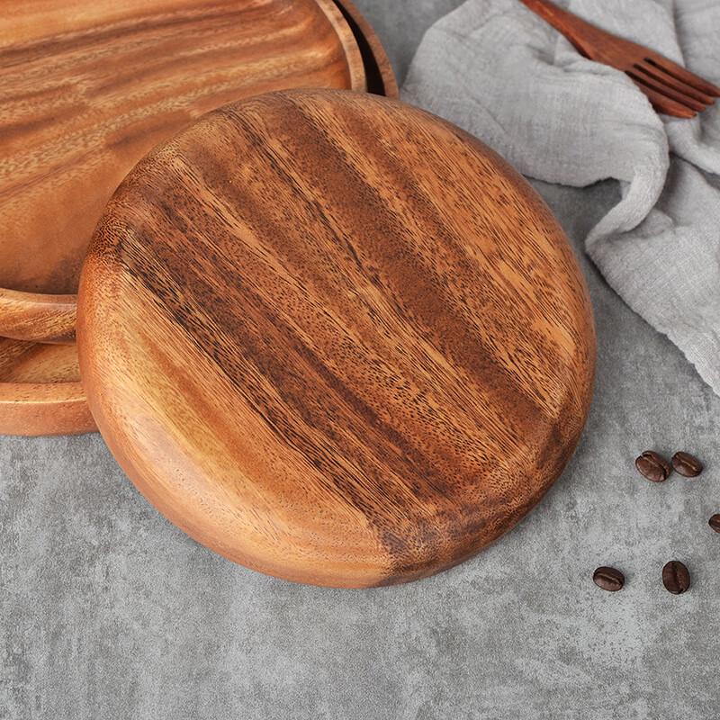 Japanese Style Walnut Wood Round Serving Plate Set
