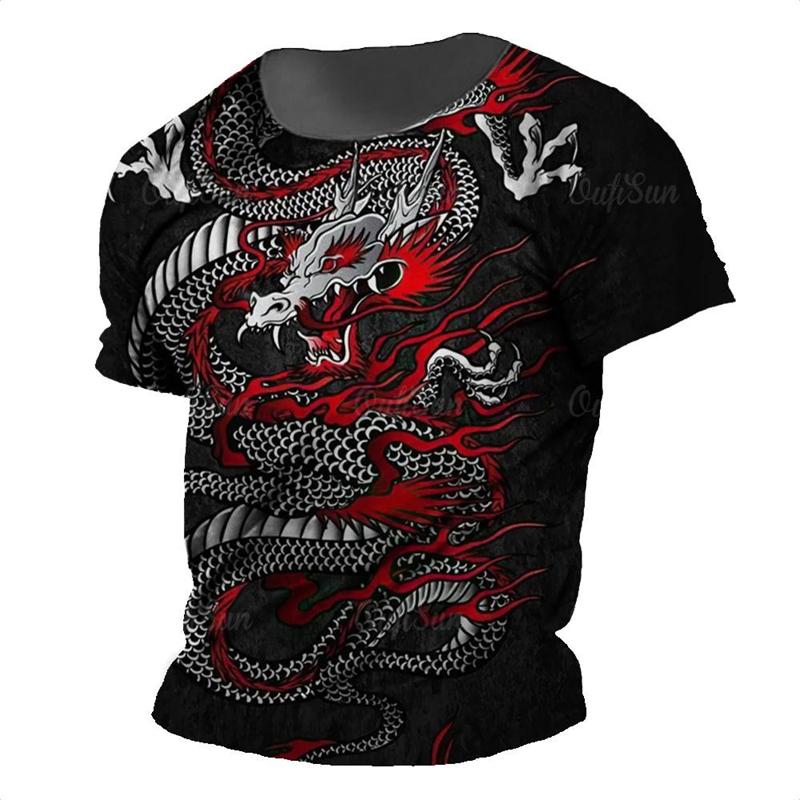 Awesome Cool Dragon Graphic T Shirt Men's Clothing Round Neck Short Sleeve T Shirts 3D Printed Personality Street Wear Tee Top