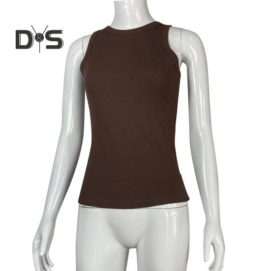 Women Vest Round Neck Sleeveless Elastic Slim Fit Tops Solid Color Sport Camisole Summer Gym Fitness Tops