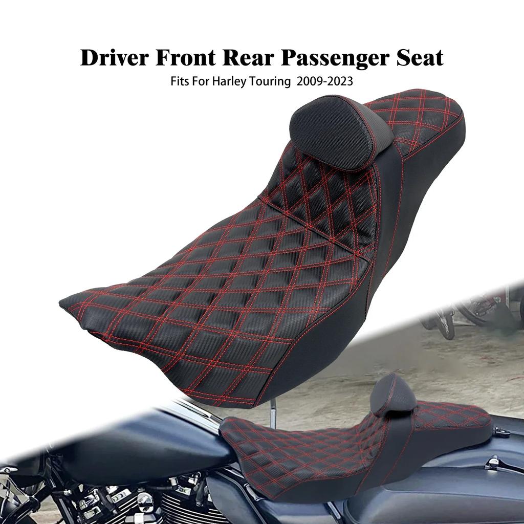 Motorcycle Two-Up Front Rear Driver Passenger Seat With Driver Backrest Cushions For Harley Touring Electra Glide FLTRX 09-2023