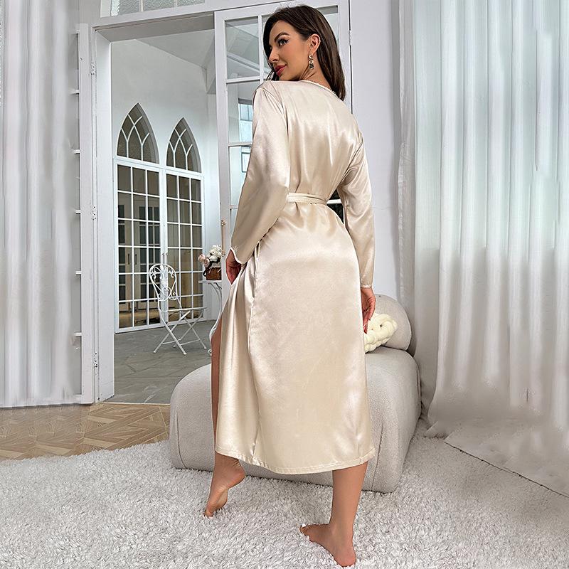 Danny Lin Faux Silk Long Sleeve Nightgown & Tie Bathrobe for Women - Fashionable, Sexy, Casual Homewear