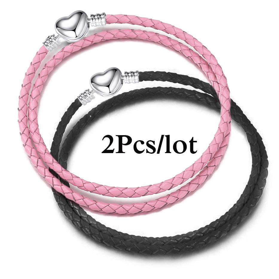 2Pcs/Lot Vintage Jewelry Leather Chain Bracelets Fit DIY Handmade Beads Charms Bracelet Couples Pulsera Jewelry For Women Men