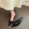 Summer Women's High Heel Mules Slippers Elegant Cover Toe Dress Lace Slides Ladies Dancing Party Prom Shoes