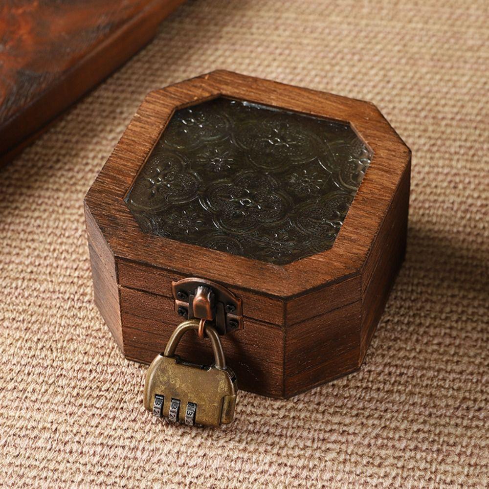 With Lock Vintage Jewelry Organizer Frosted Glass Treasure Decorative Box Home Decoration