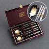 24K Gold Plated Korean Sujeo Cutlery Set - STS304 Stainless Steel Spoon & Chopsticks, 2-Person Gift Set with Silk Case