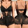 One-Piece Bodysuit Bandage Sexy Women Exotic Black Lace Patchwork Lingerie Bodysuit Back Open Bra Sexy Underwear