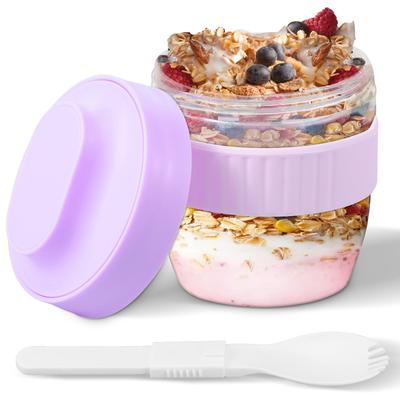 Double Layer Overnight Oats Container with Lid and Spoon Milk Fruit Salad Food Storage Jars Leakproof Meal Prep Breakfast Cup