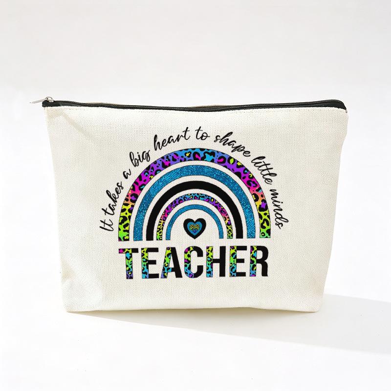 Teacher's Day Inspirational Slogan Makeup Bag - Portable Imitation Linen Zipper Pouch