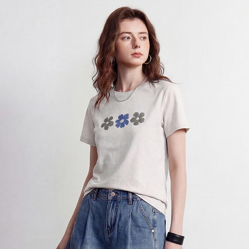 Chuyu Women's Flower Embroidered Cotton T-shirt