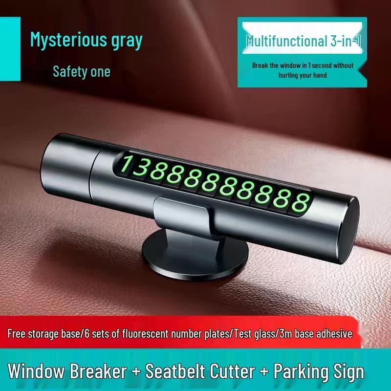 Multi-Function Car Safety Hammer & Emergency Glass Breaker with Parking Number Plate