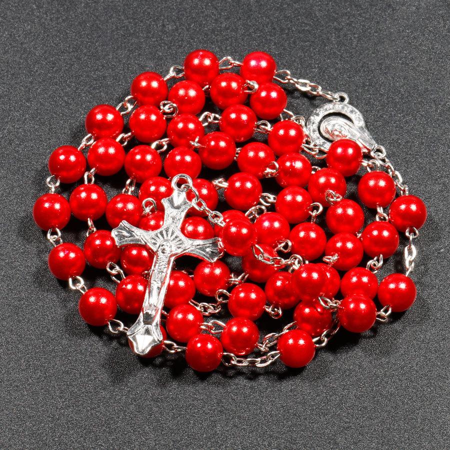 Religion Rosary Necklace For Women Virgin Mary Jesus Cross Pendant Long Beads Chain Female Christian Fashion Jewelry Accessories