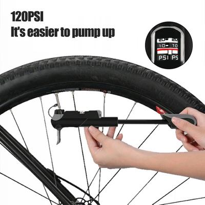 Portable 120PSI Bike Pump with Gauge Ergonomic Handle Bike Inflator Labor-Saving Inflation Handheld Bicycle Tire Pump