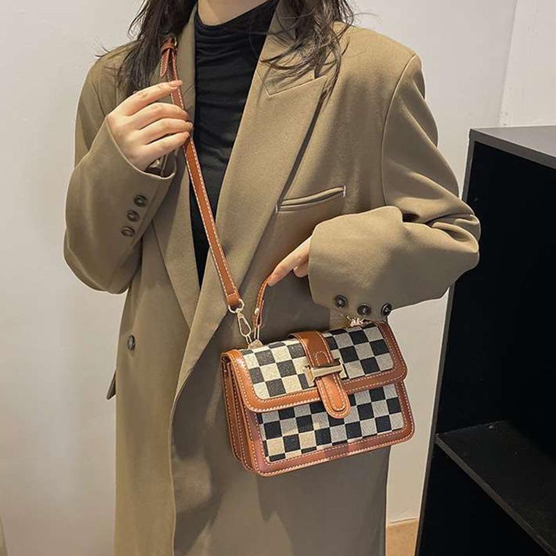 Retro Plaid Small Square Bag, Fashionable, Casual, Versatile, Simple, Women's Shoulder Bag, Niche Handbag, Crossbody Bag