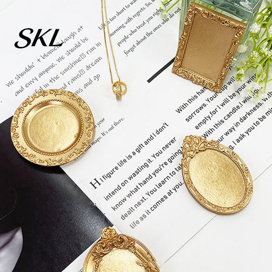 Decorative Jewelry Container Resin Tray with Vintage European Embossed Pattern, Golden Gloss Wear-Resistant Desktop Organizer, Oxidation-resistant
