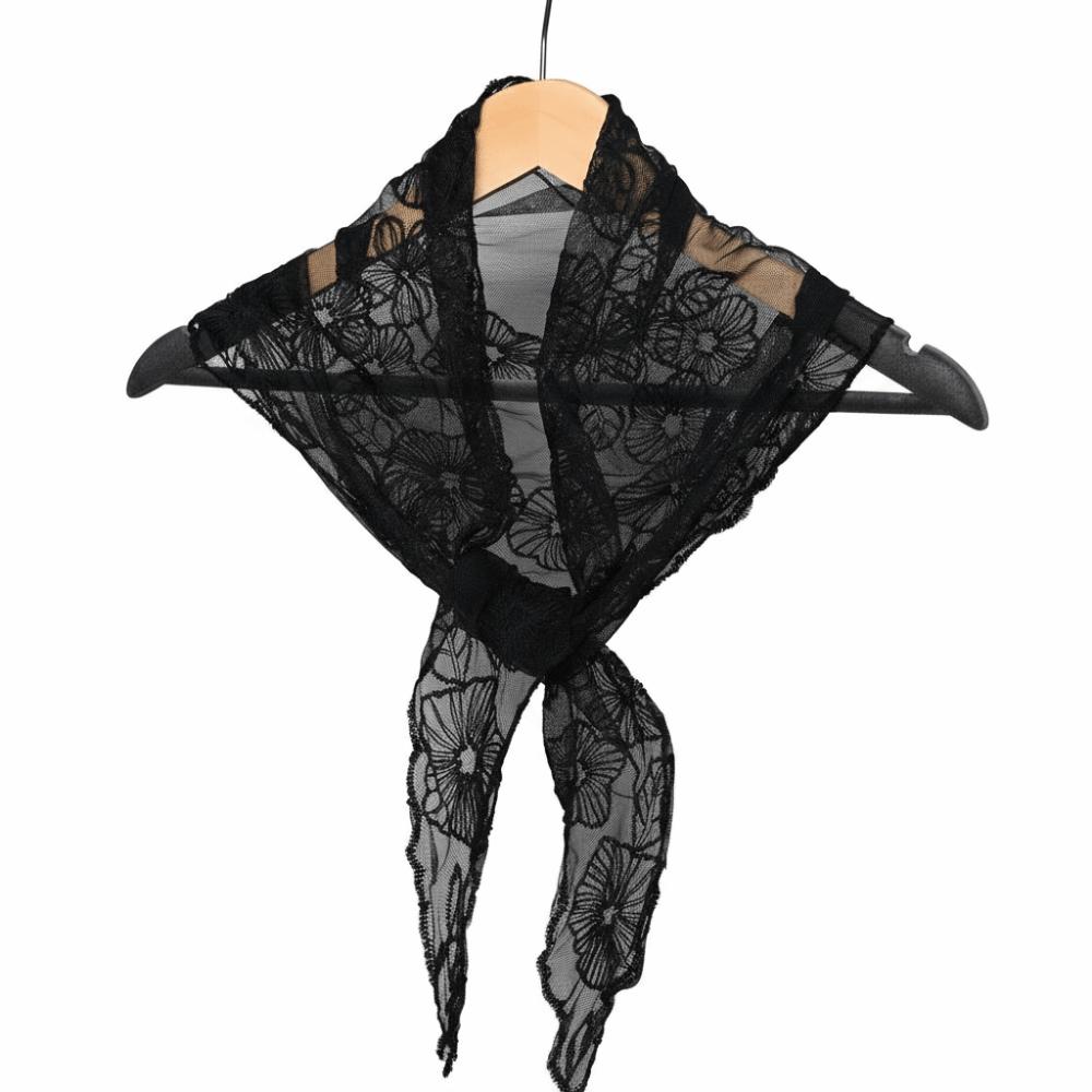 

Elegant Embroidered Flower Lace Scarf Breathable Mesh Lightweight Female Headscarf Sunscreen Shawl Women чёрный