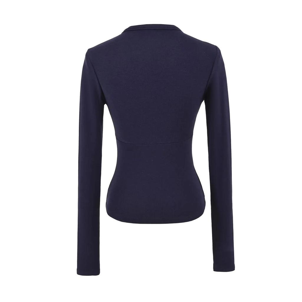 Women's Spicy American Deep V-neck Waist-cinching Long-sleeve T-shirt - Slim Fit for Autumn