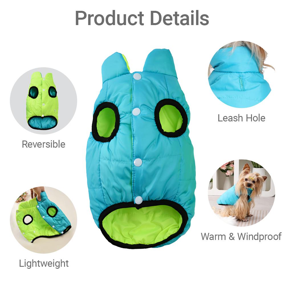 Waterproof Warm Dog Clothes For Small Medium Dogs Cat Reversible Winter Pet Jacket Padded Vest Lightweight Puppy Coat Costume