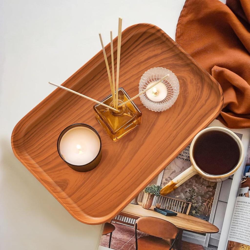 Wood Grain Plastic Serving Platters and Trays,Serving Dishes for Entertaining,Platters Serving Food,Appetizer Serving Trays for