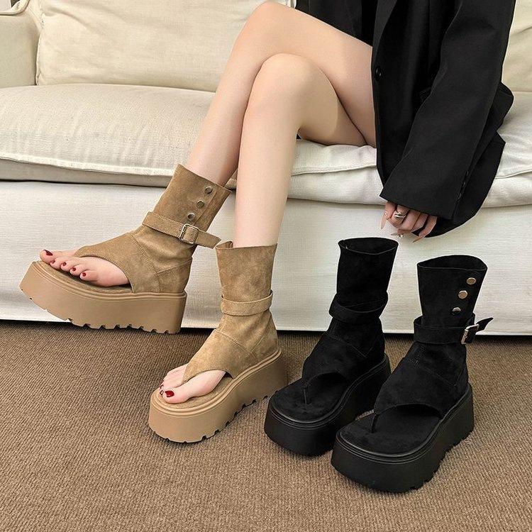 Thick-soled Trousers, Cool Boots for Women 2025 Summer New Fashion Explosion, Small Man Height Increase, Roman Short Boots, Sandals Muffin