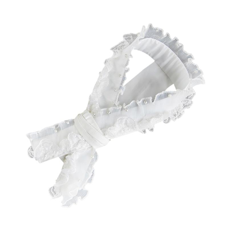 Elegant Kimono Collar Accessory Ruffled Lace Pearls Beaded Japanese Dress Core Collar Lining Kimono Belt for Womens Robe