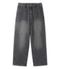 Black Brown Wide-Fit Elastic Denim Pants [Washed Gray]