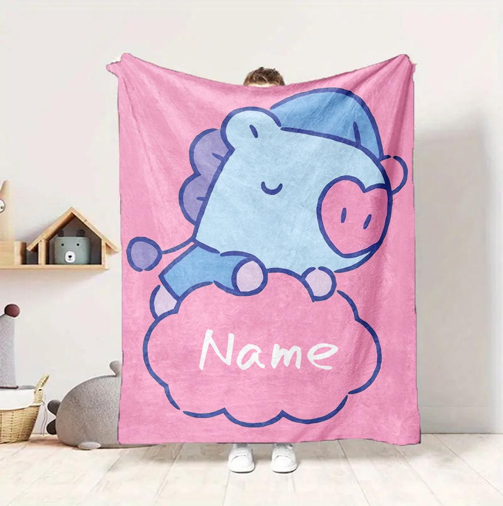 Custom Name Kawaii Friends Flannel Blanket Throw Blanket Soft Warm Sofa Bed home Decor Unique Gift