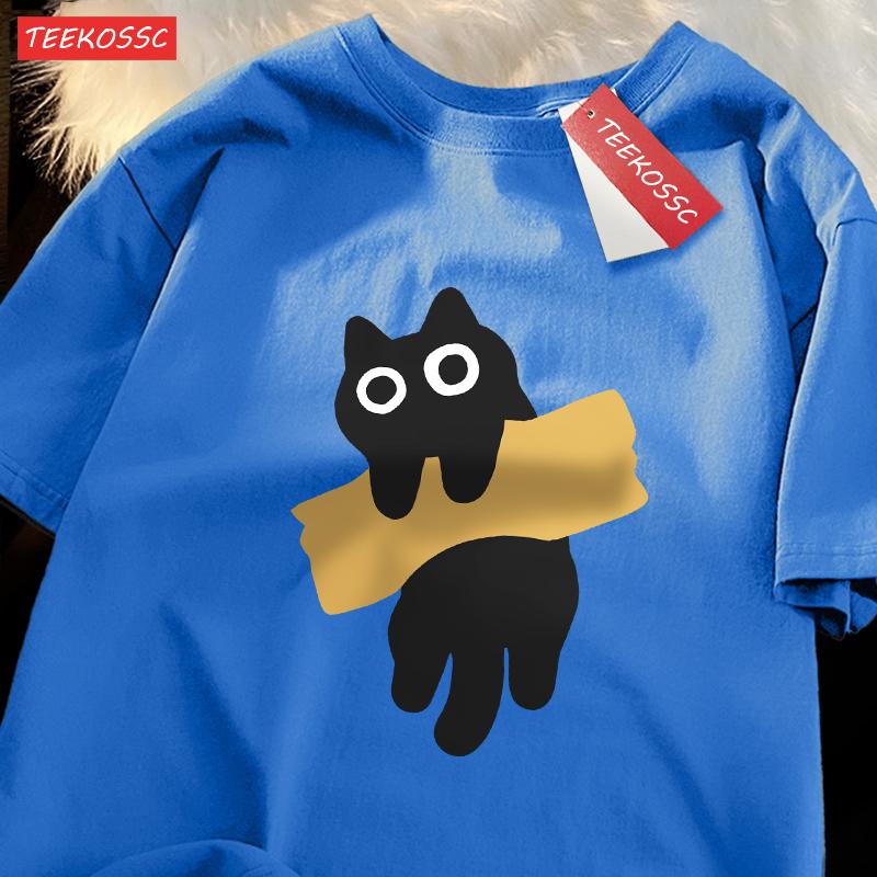 Adaptive Tape Cat Cartoon Printprint Mans Tee Clothing Cartoon Comfort Tshirt Round Neck Tshirts Retro Sxxxl Half Sleeve