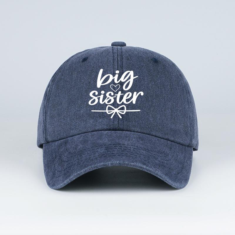"Big Sister" Print Washed Baseball Cap Adjustable Unisex Cute Sibling Gift Hat