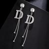 Exquisite Luxury Gold Color Letter D Long Drop Dangle Earrings for Women Charm Fashion Zircon Korea Earring Bride Jewelry Gift