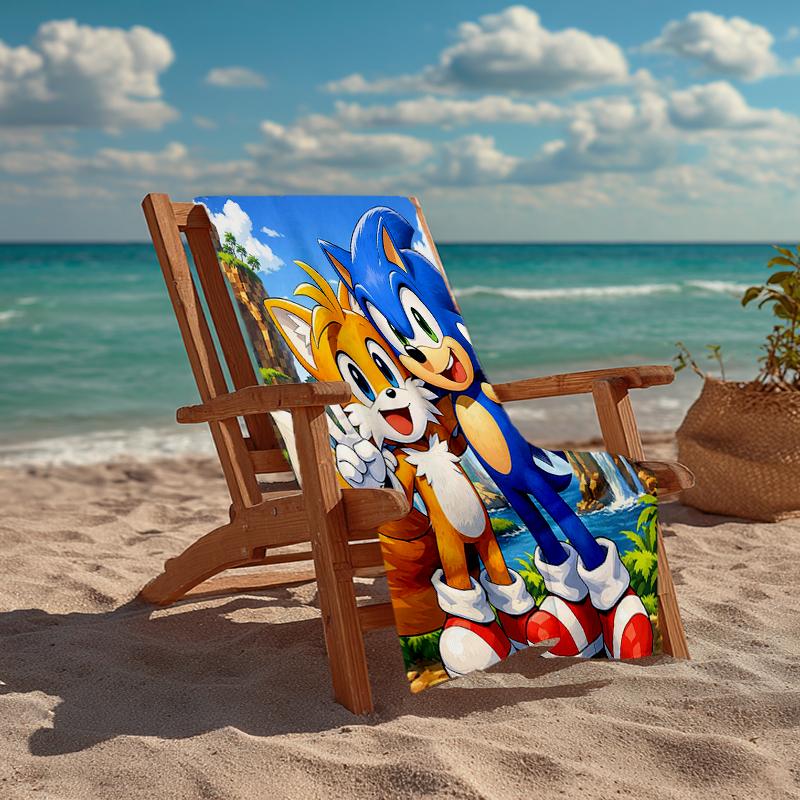 Ultra-Soft Beach Towel with Sonic Theme,Ideal for Pool - Camping, Diving - Perfect Travel Essential, Vibrant Beach Towel.