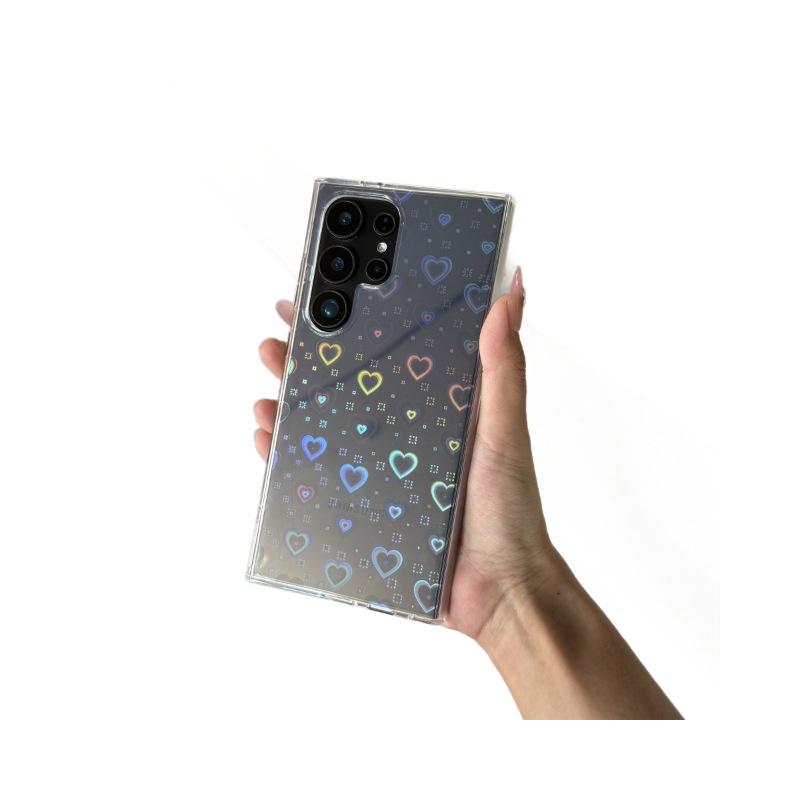 Applicable to Samsung s25 mobile phone case laser small love s25ultra colorful gradual change s26 transparent protective cover factory