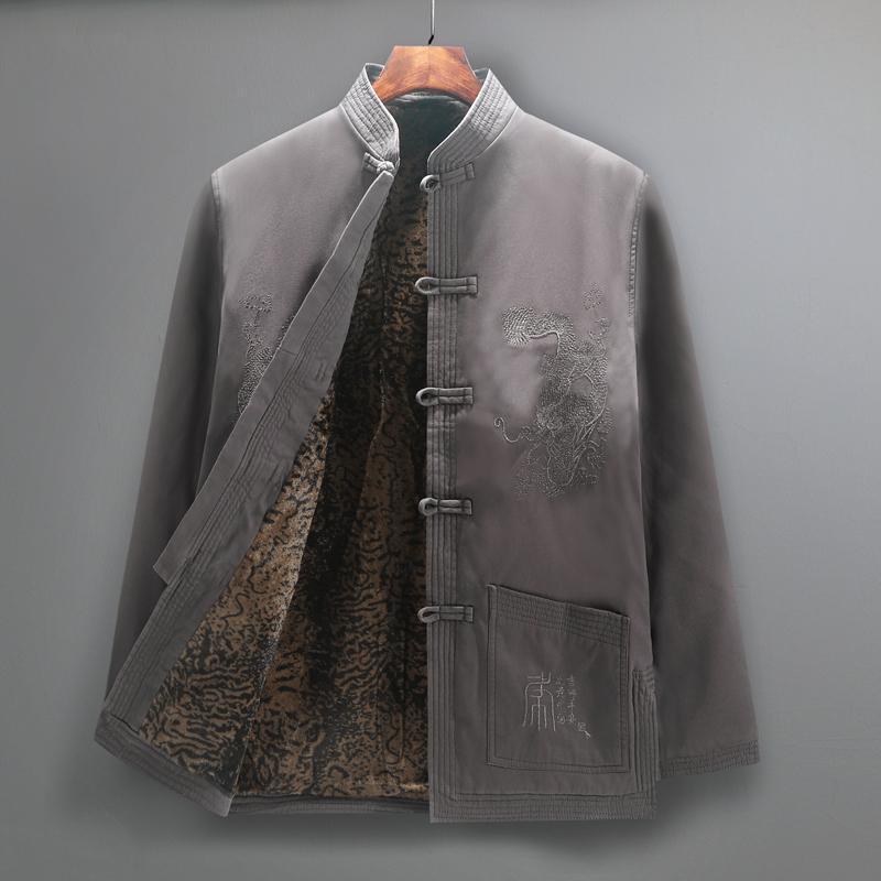 Men's Winter Fleece-Lined Tang Suit Jacket - Chinese Style for Middle-Aged & Elderly