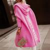 Autumn/Winter Hooded Long Cardigan Sweater with Turn-Down Collar and Letter Knit Design