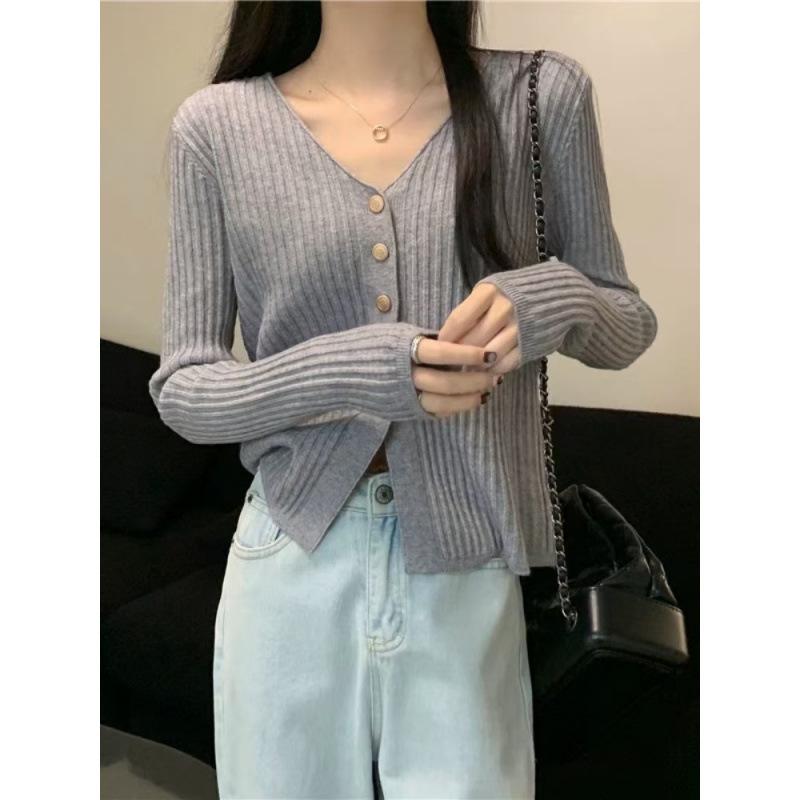 1116 Autumn long-sleeved knitted sweater collar jacket cardigan lazy and thin top with women's design sweater