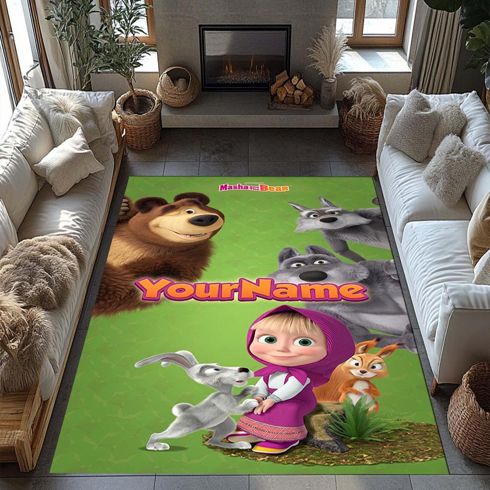 Masha Bear Customize Your Name Floor Mat Design for Study Room Dining Room Kitchen Entryway Antislip Carpet Decorate Offices