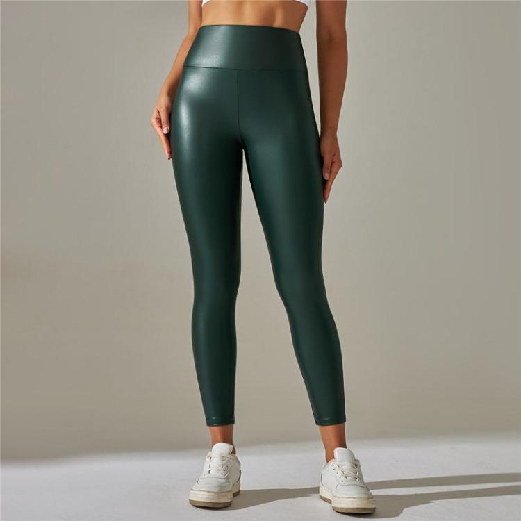Leggings High Waist Yoga Sports Women Pants Elastic Pu Leather High
