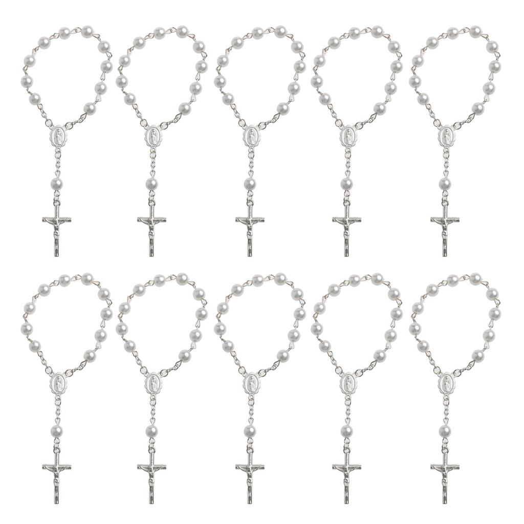 Náramek růženec z růžových květů katolický růženec nastavitelné přívěsky s křížkem šperky na prst a zápěstí