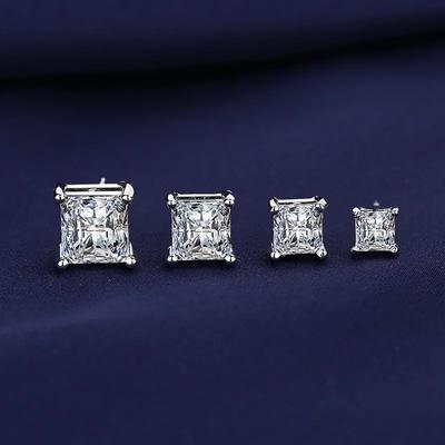 1 pár jednoduchých štvorcových umelých diamantových náušníc, trblietavých umelých diamantových náušníc
