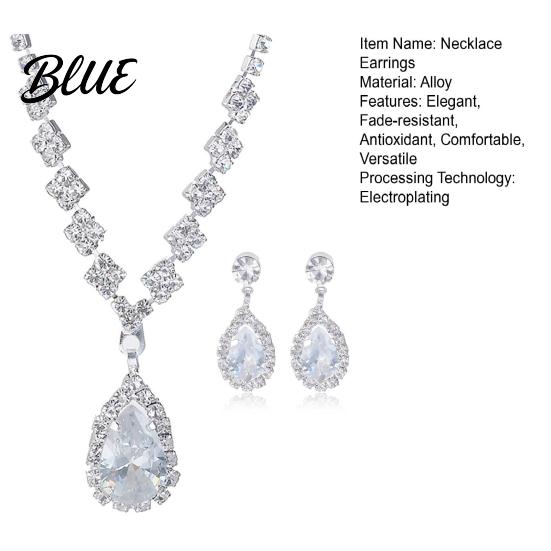 Zircon Pendant Necklace Crystal teardrop and Earrings Set for Women